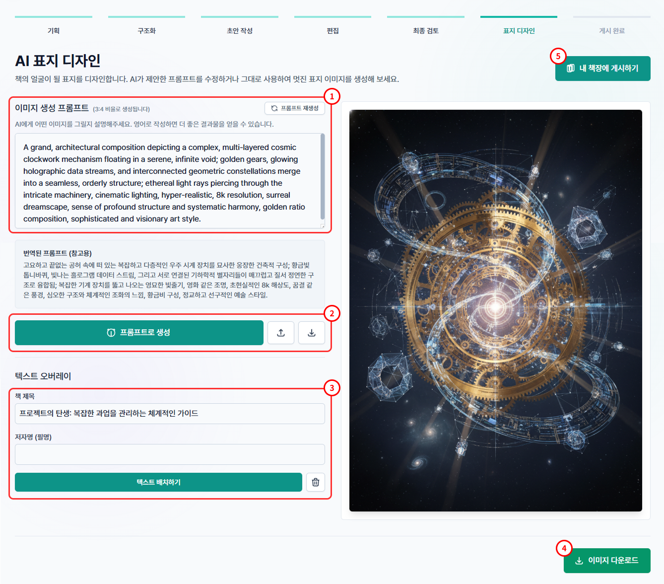 표지 디자인 단계 번호별 가이드 화면